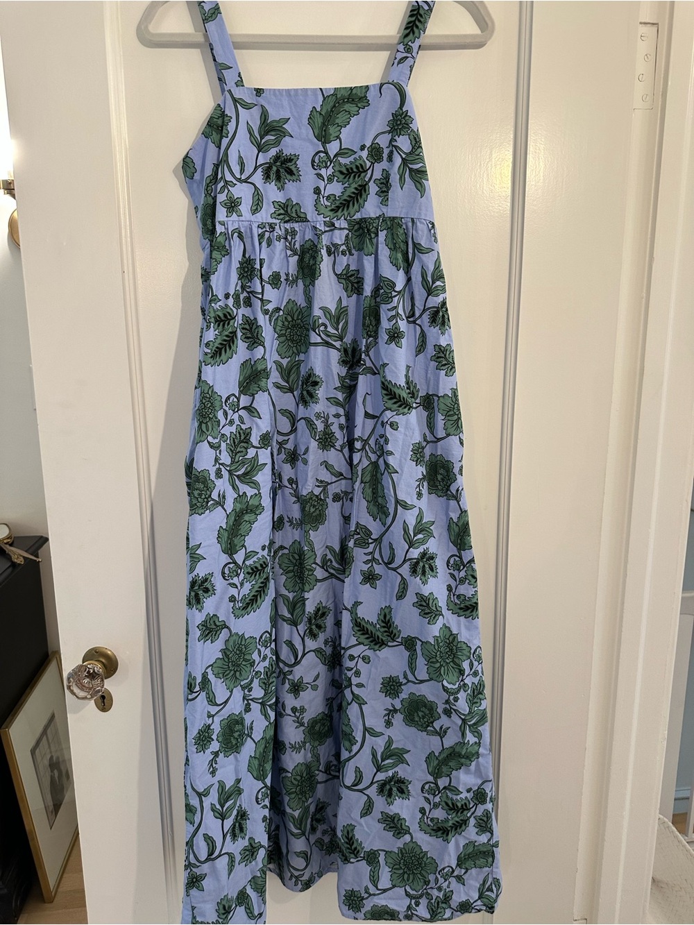 Zara Light Blue Floral Maxi Dress with Green Print